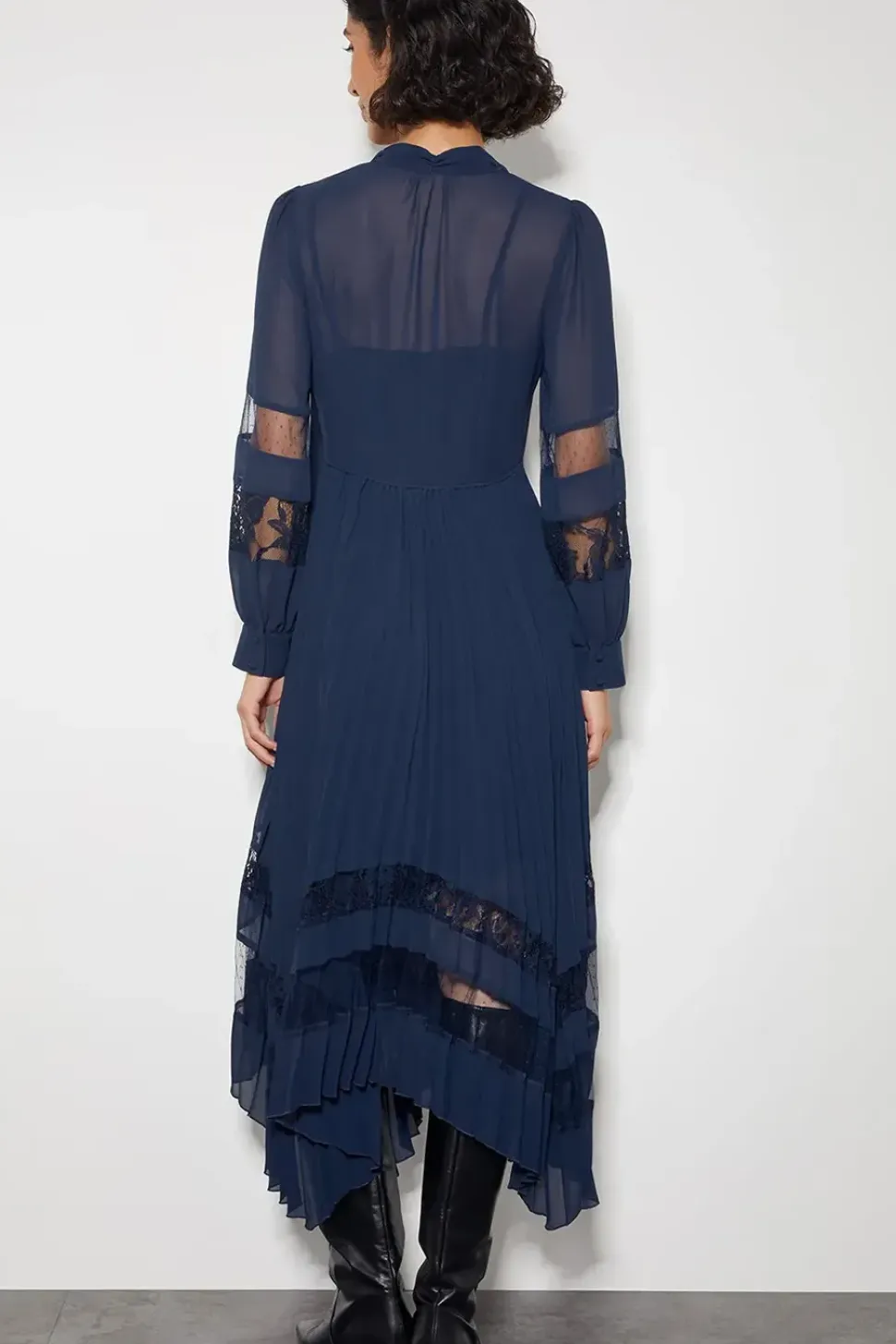 Florence Lace Insert Pleated Midi Dress Blue