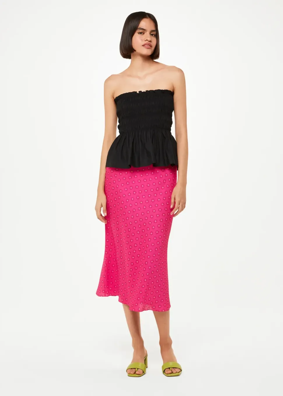 Flower Charm Bias Cut Skirt-Floral