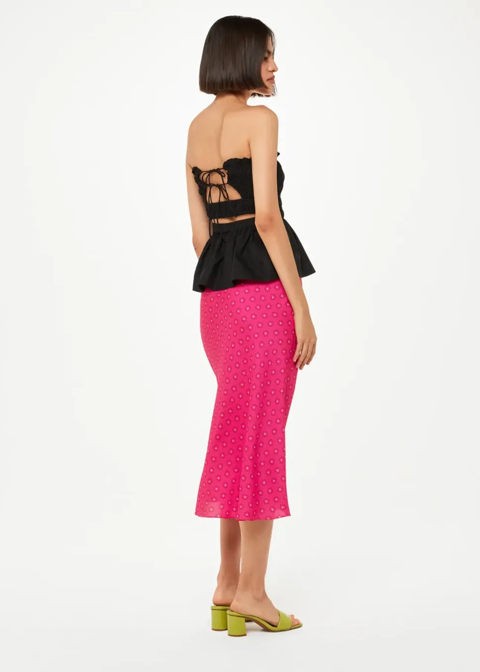 Flower Charm Bias Cut Skirt-Floral