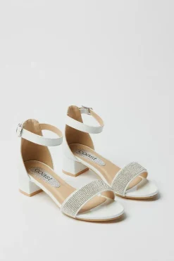 Flower Girl Jasmine Diamante Low Block Heeled Sandals