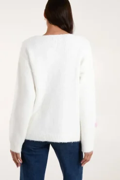 Flower Knit Embroidery V neck Jumper