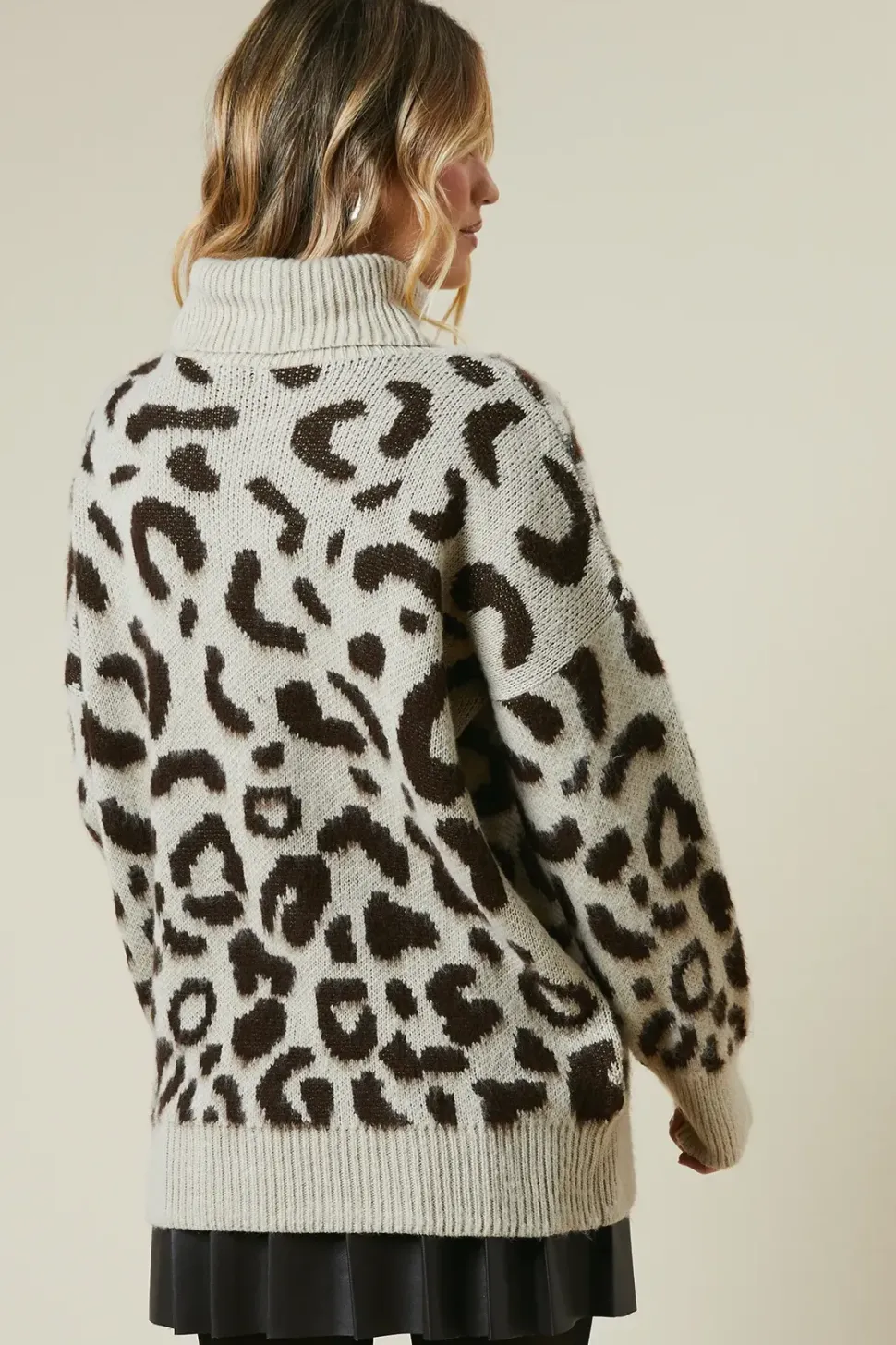 Fluffy Leopard Roll Neck Jumper