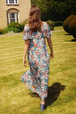 Fluid Floral Button Front Midi Tea Dress