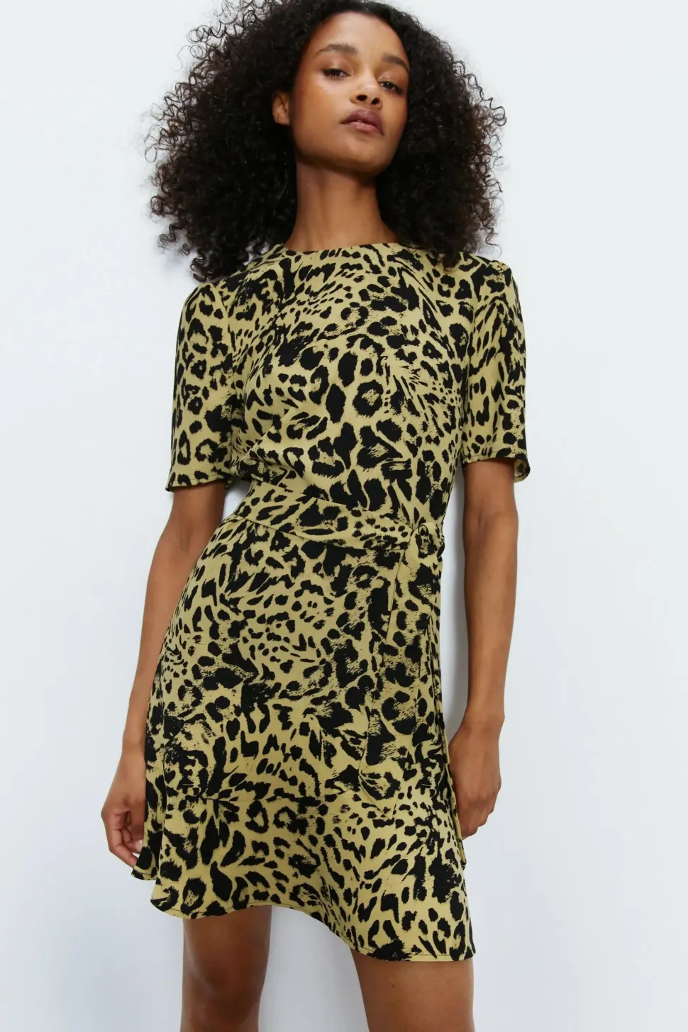 Fluted Hem Tie Waist Flippy Dress