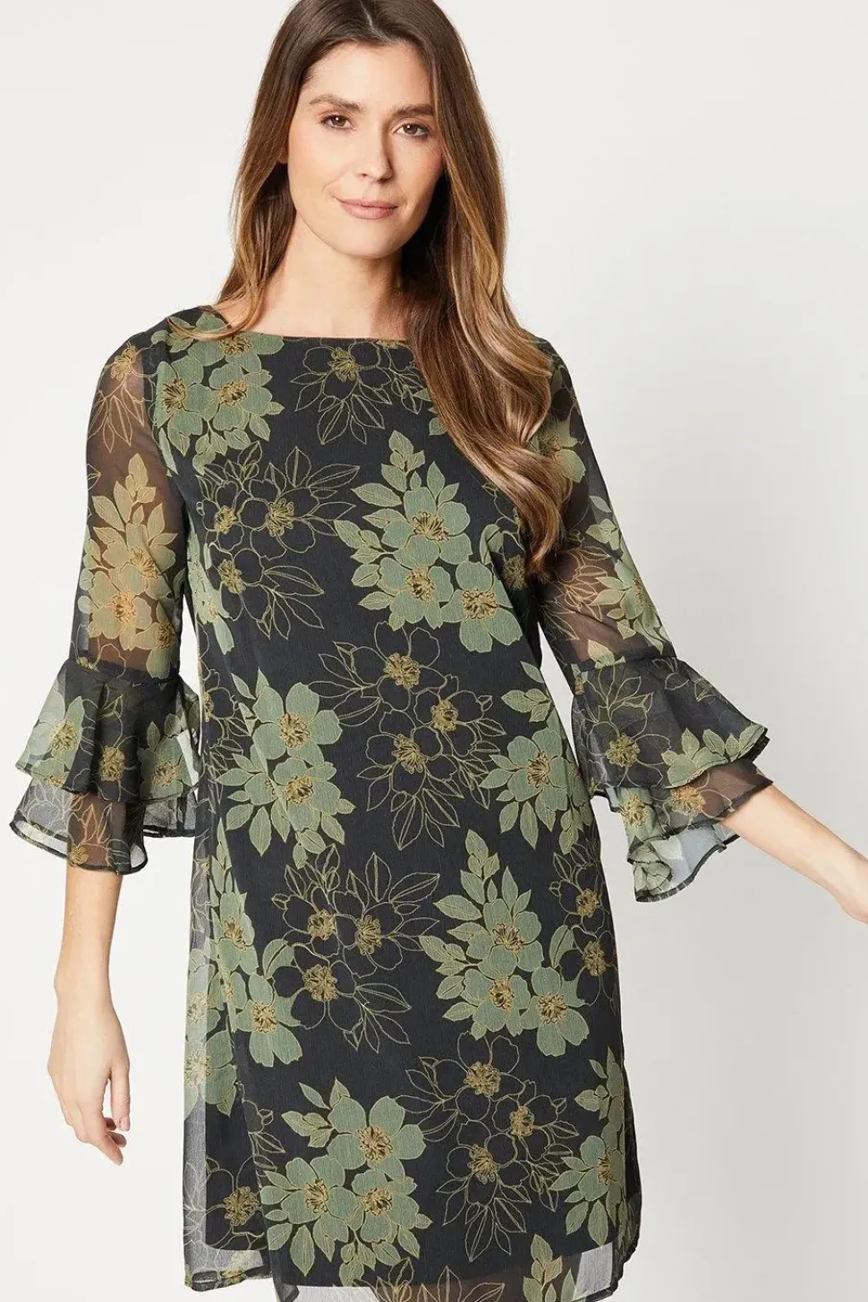Flute Sleeve Shift Dress