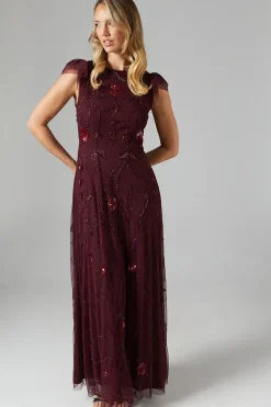 Flutter Sleeve Embellished Mesh Bridesmaids Dress