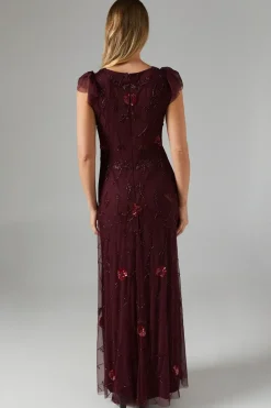 Flutter Sleeve Embellished Mesh Bridesmaids Dress