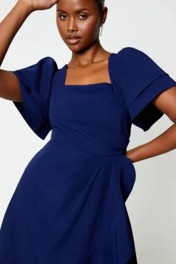 Flutter Sleeve Ruffle Wrap Skirt Midi Dress
