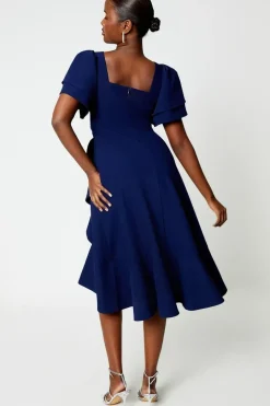 Flutter Sleeve Ruffle Wrap Skirt Midi Dress