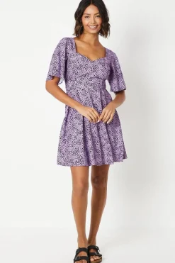 Flutter Sleeve Tie Back Mini Dress