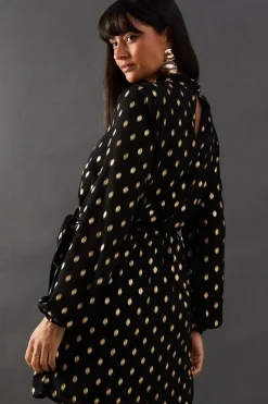 Foil Chiffon High Neck Wrap Front Mini Dress