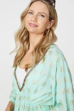 Foiled Leaf Print Short Beach Dress