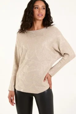 Foil Leaf Print Round Neck Jumper