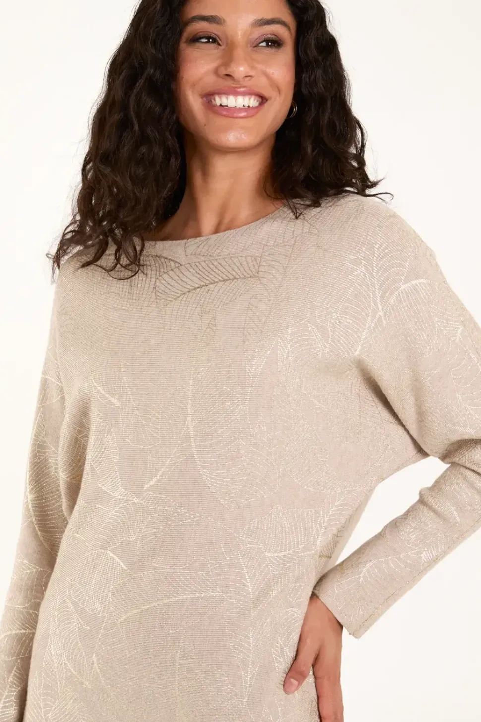 Foil Leaf Print Round Neck Jumper