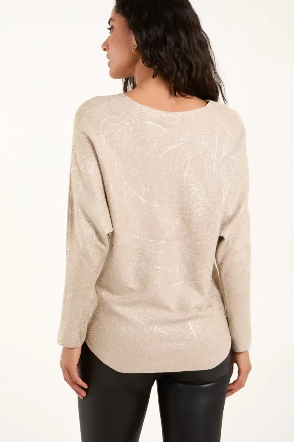 Foil Leaf Print Round Neck Jumper