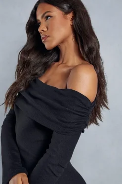 Fold Over Bardot Rib Maxi Dress