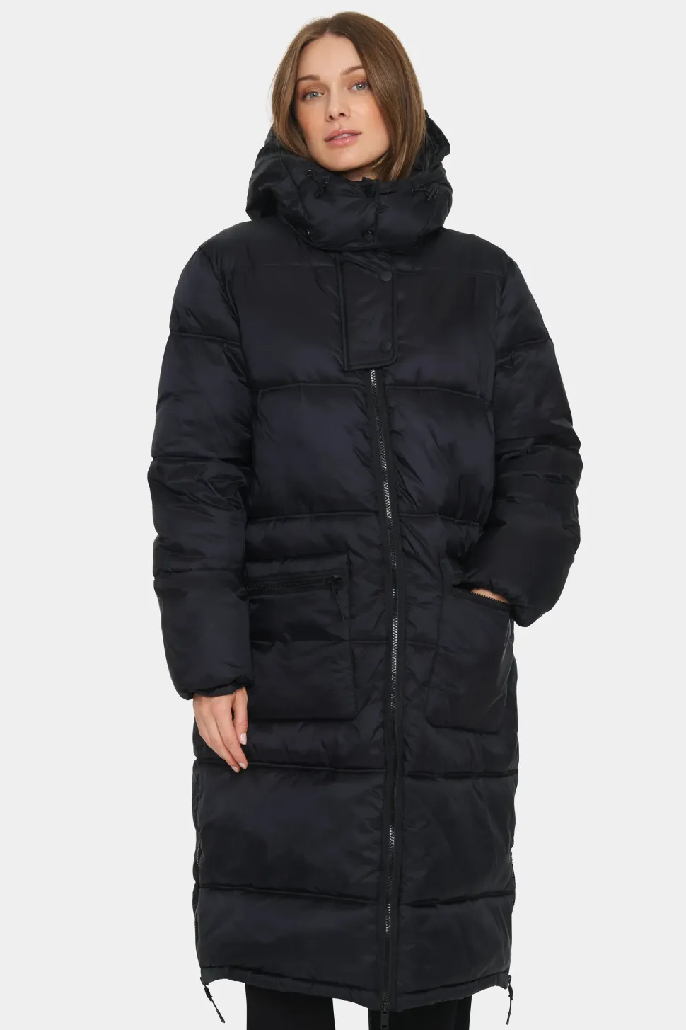 Frances Hooded Knee Length Puffer Coat-Plain