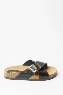 Frankie Cross Strap Buckle Detail Footbed Sandals