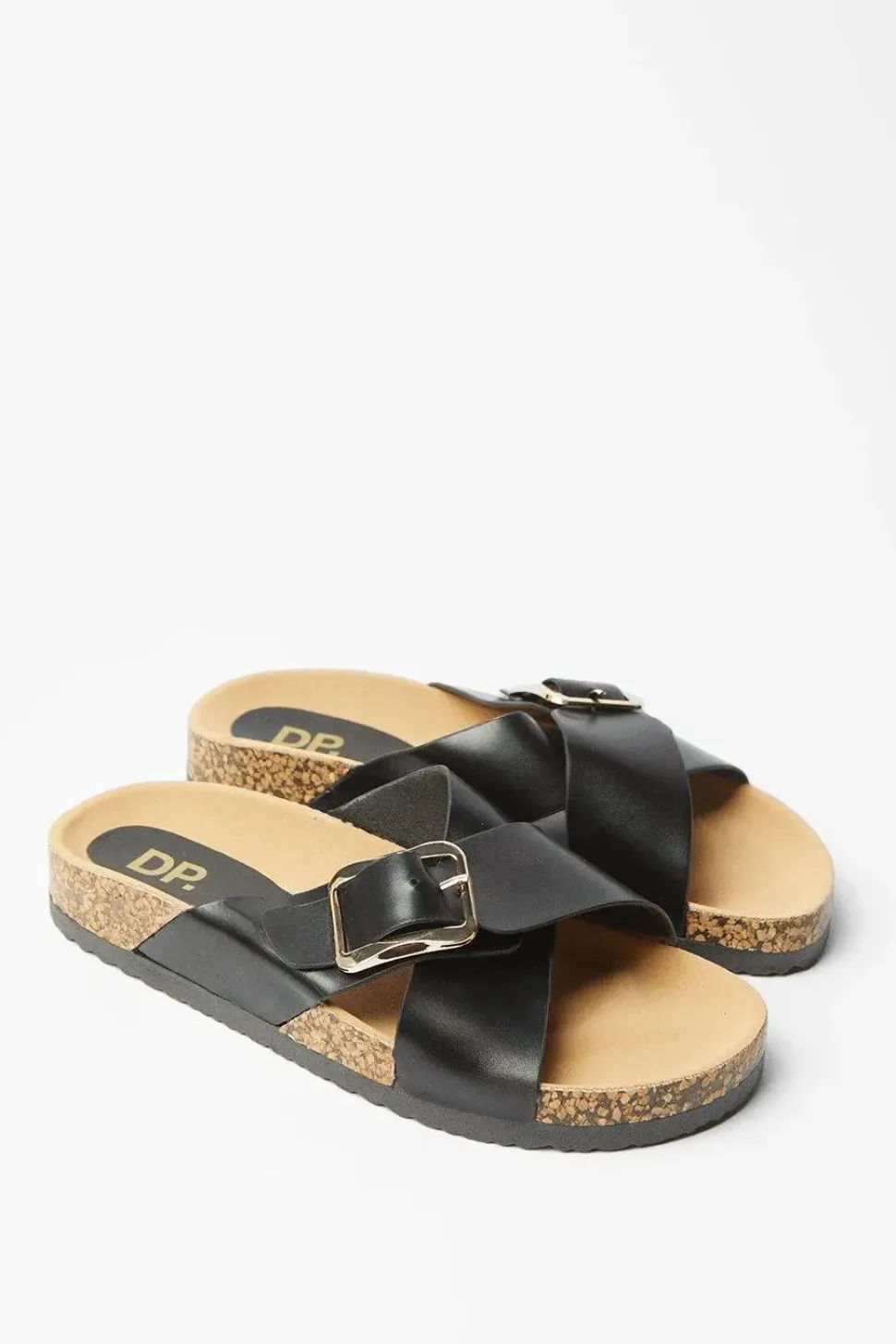 Frankie Cross Strap Buckle Detail Footbed Sandals