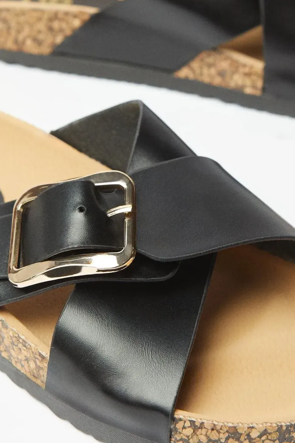 Frankie Cross Strap Buckle Detail Footbed Sandals