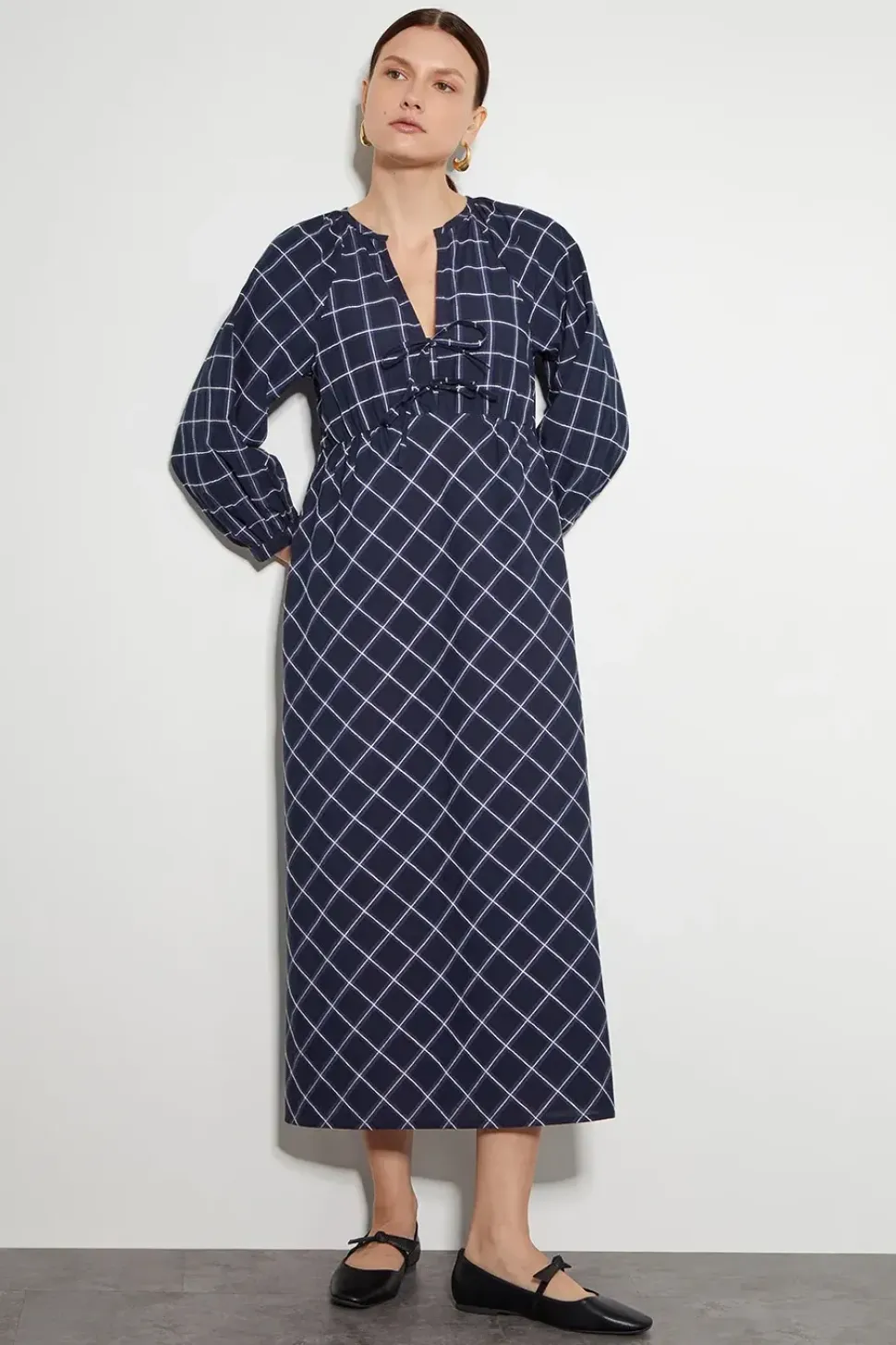 Frankie Tie Front Check Print Maxi Dress