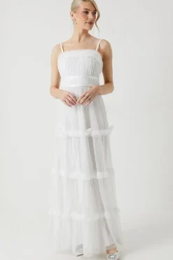 Frill And Ribbon Detail Tiered Bridesmaid Dress