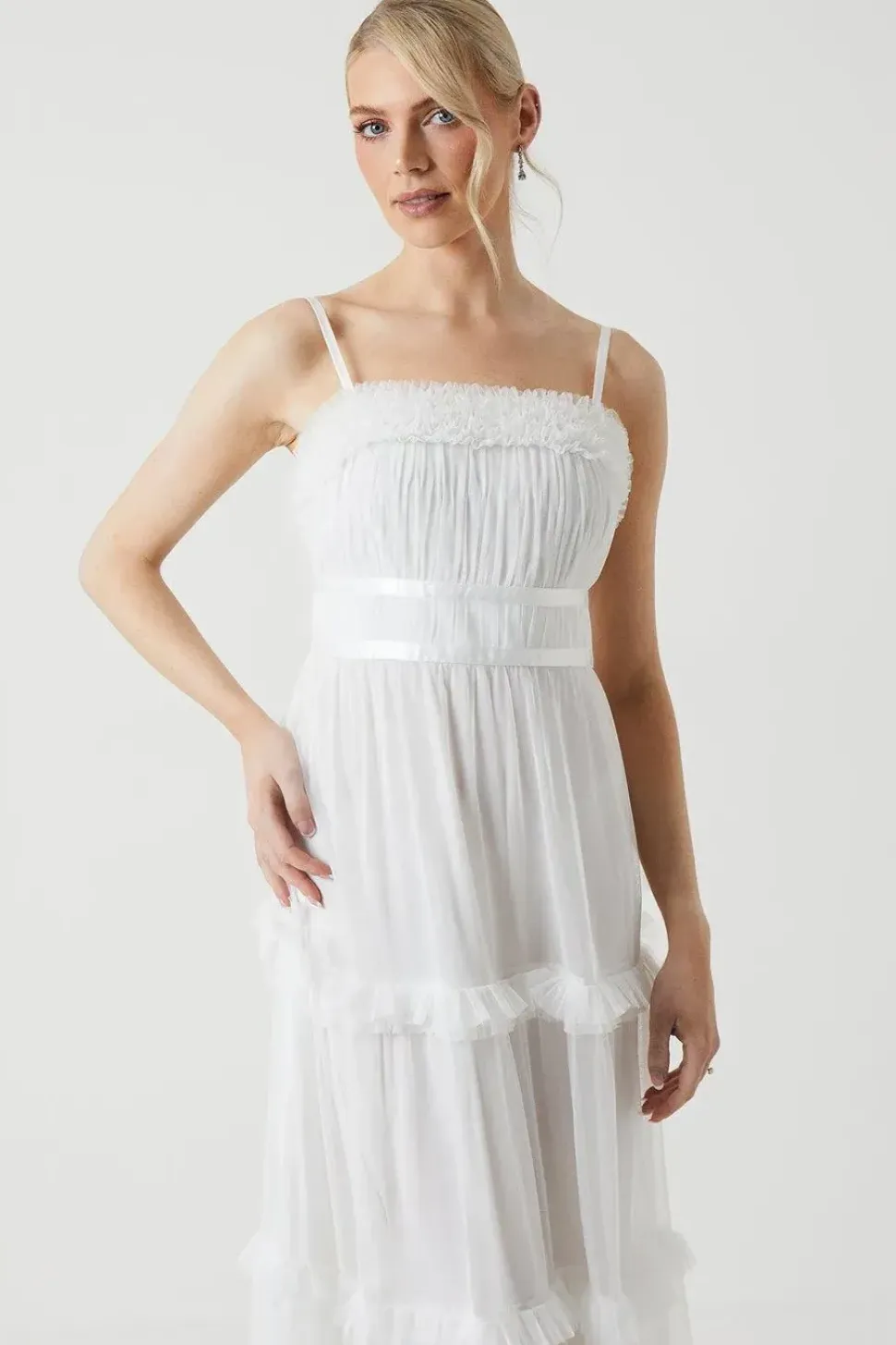 Frill And Ribbon Detail Tiered Bridesmaid Dress