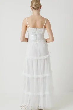 Frill And Ribbon Detail Tiered Bridesmaid Dress