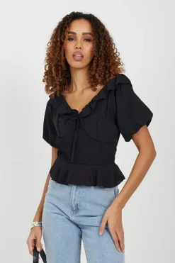 Frill Collar Puff Sleeve Blouse