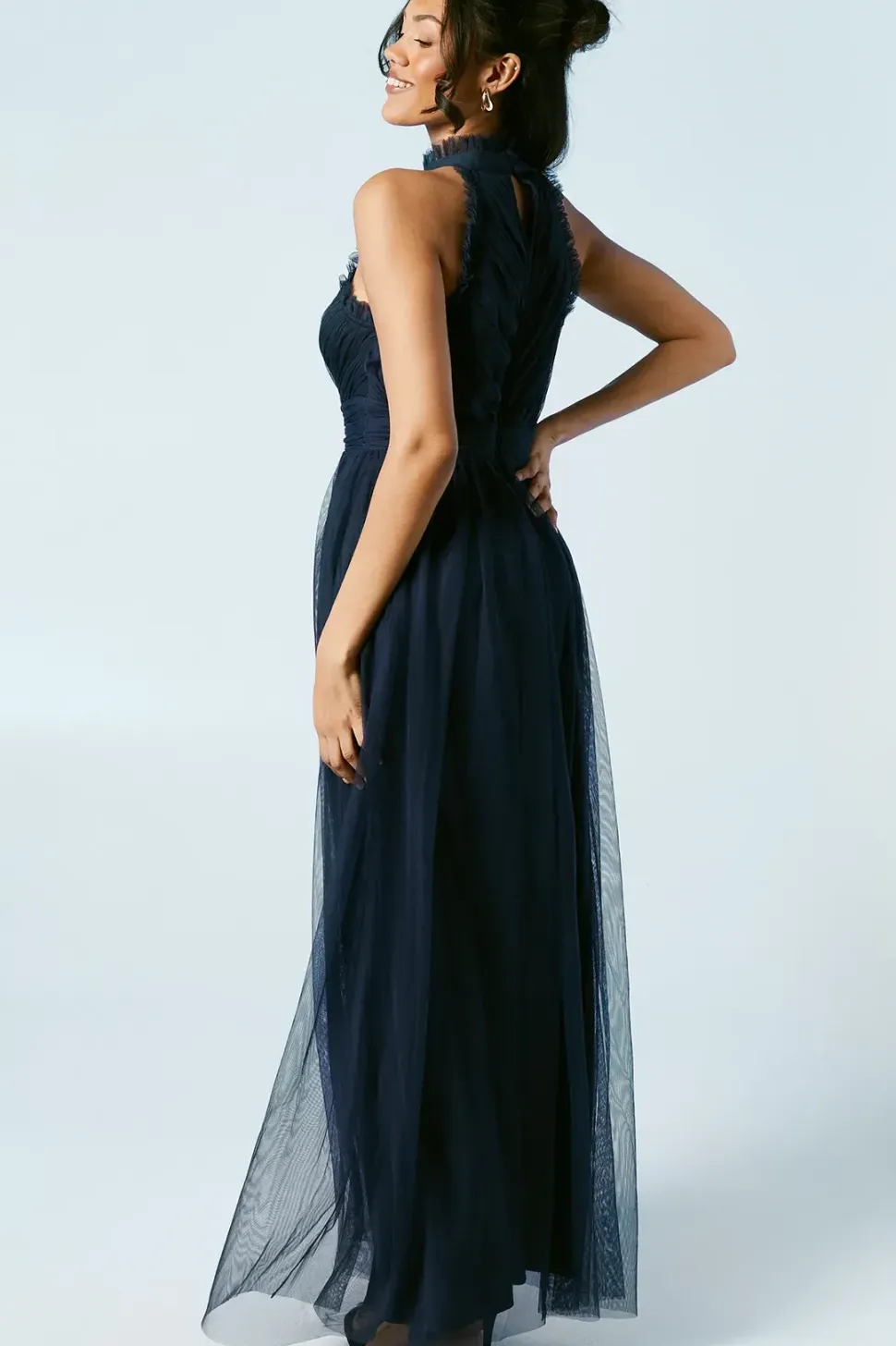 Frill Detail Mesh Halterneck Bridesmaid Dress