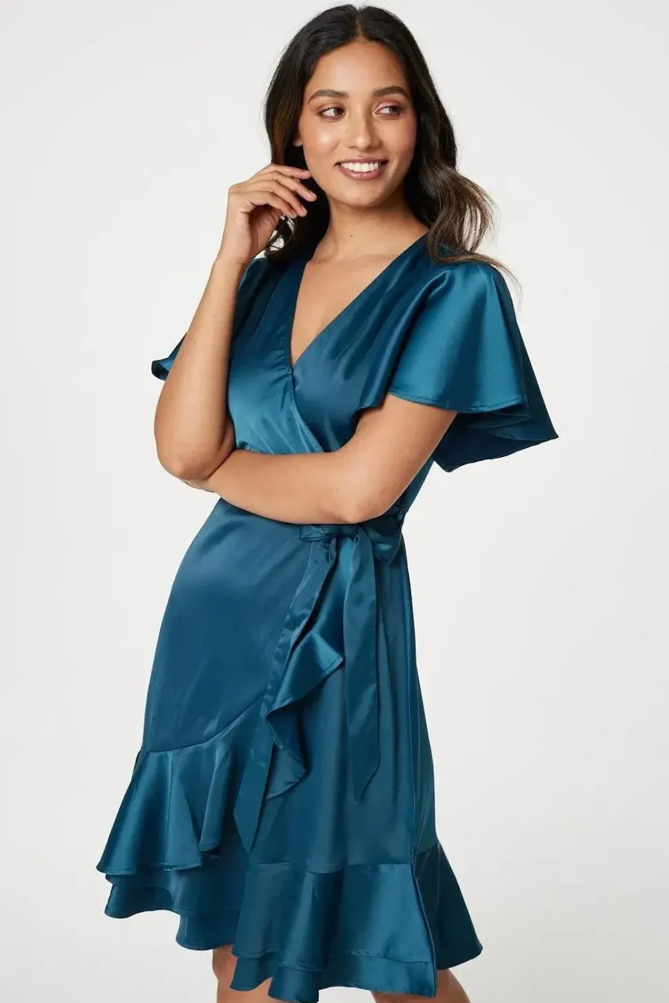 Frill Detail Short Wrap Dress