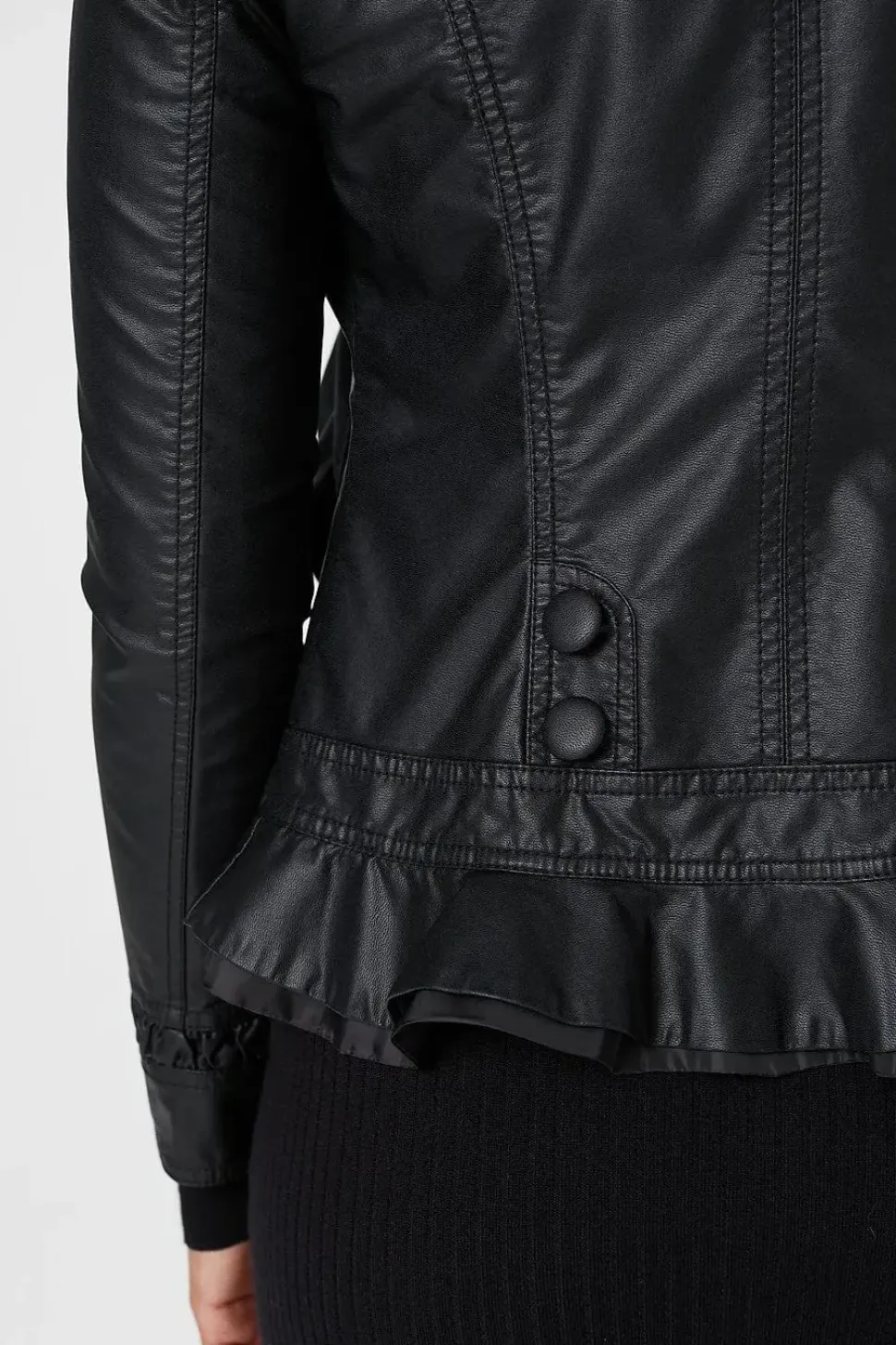 Frilled Front Faux Leather Jacket