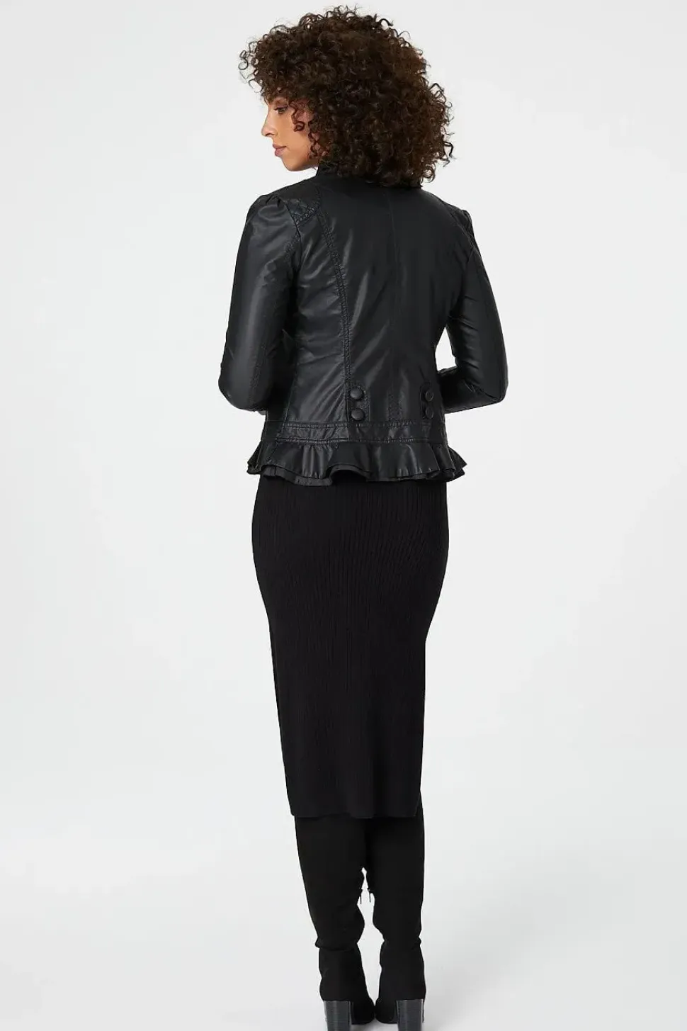 Frilled Front Faux Leather Jacket