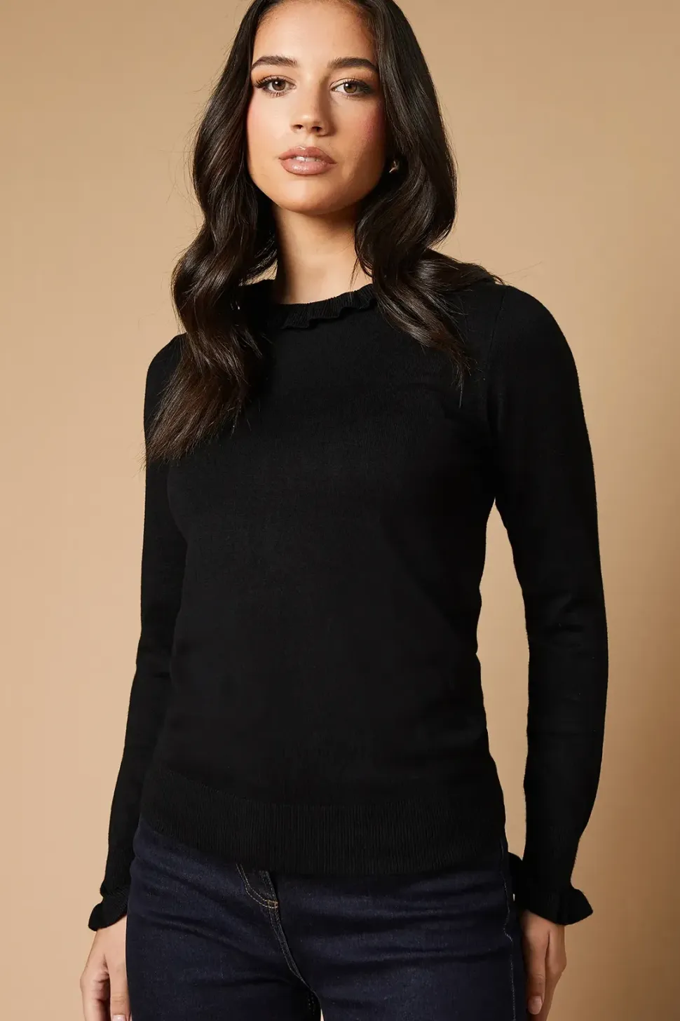 Frill Edge Detail High Neck Jumper