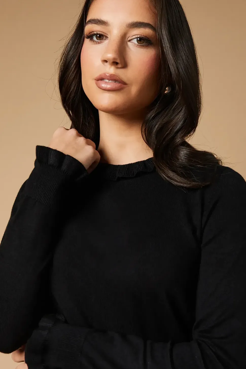 Frill Edge Detail High Neck Jumper