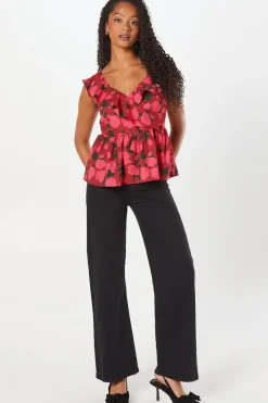 Frill Neck Wrap Peplum Top