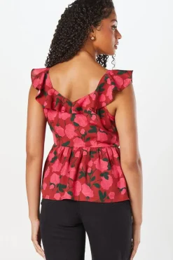 Frill Neck Wrap Peplum Top