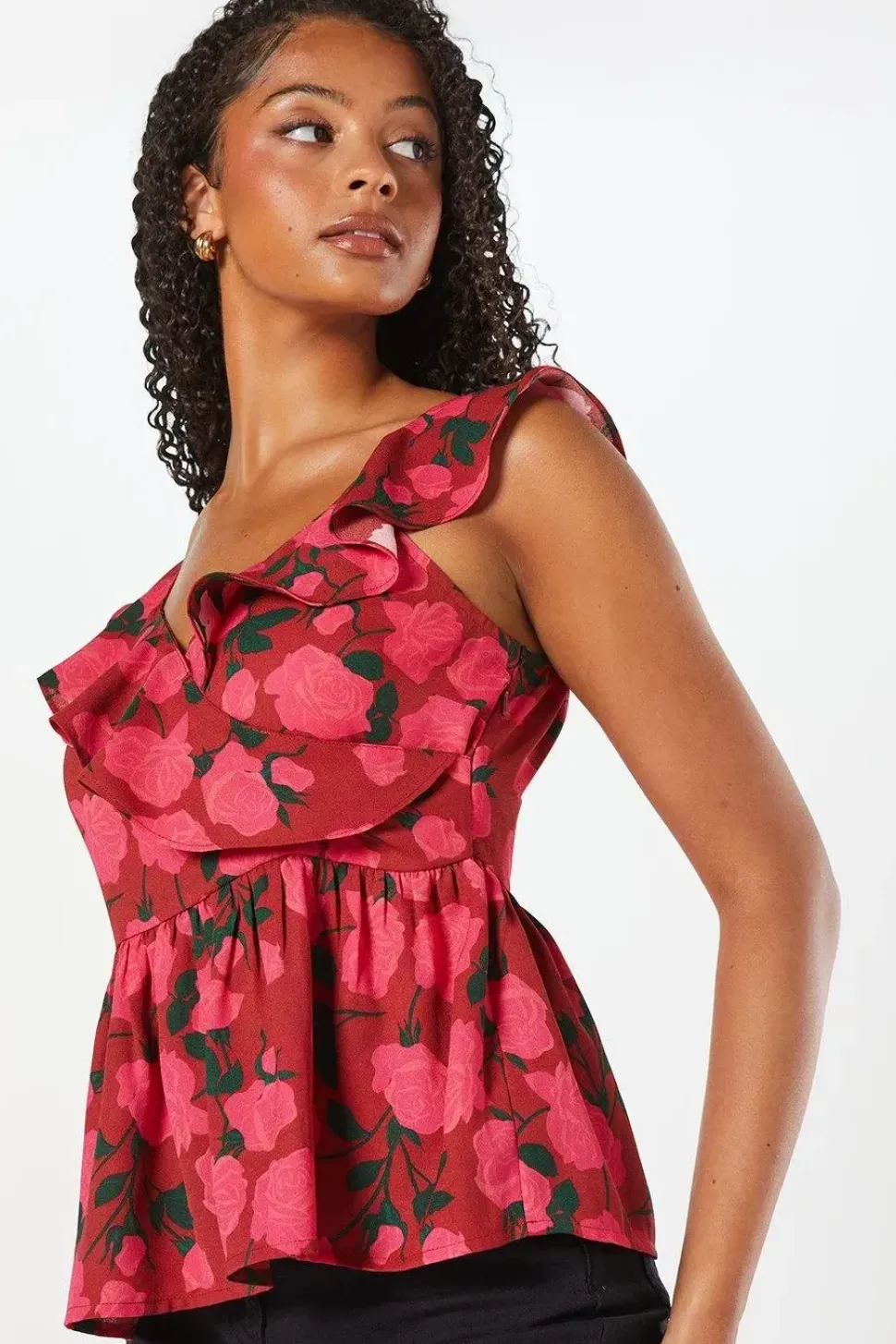 Frill Neck Wrap Peplum Top