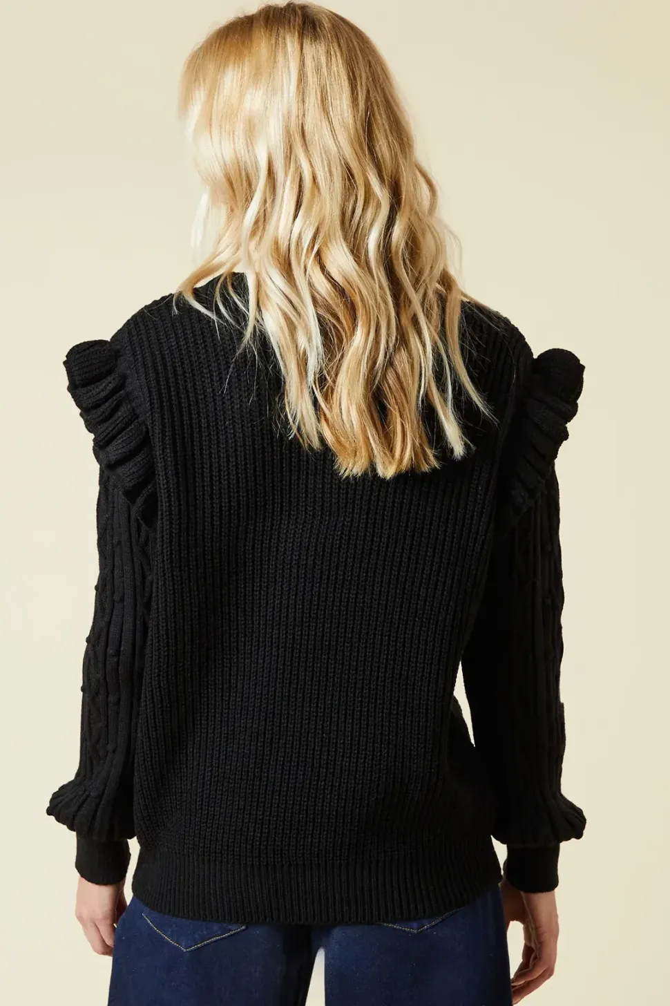 Frill Shoulder Embellished Sleeve Crew Neck Jumper