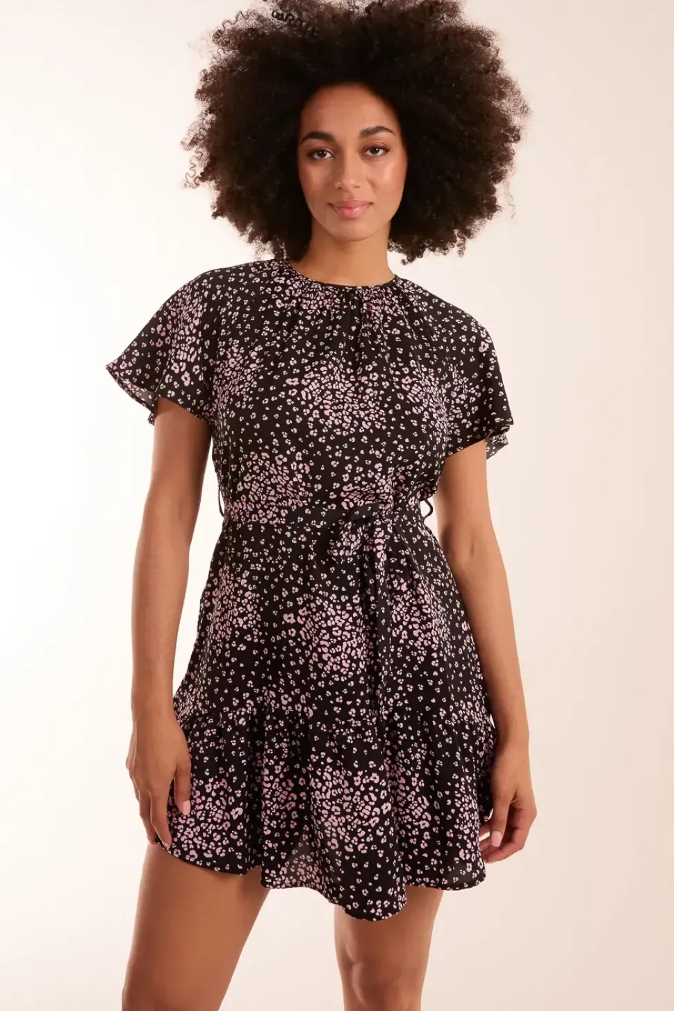 Frill Sleeve Belted Mini Dress