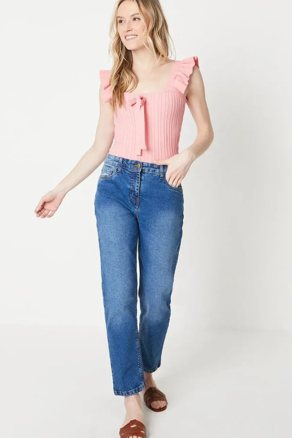 Frill Sleeve Knitted Vest With Tie Detail