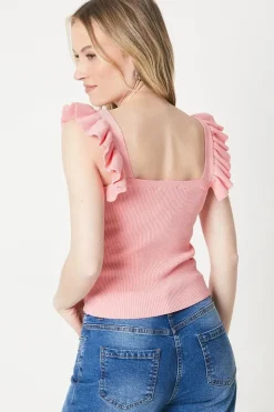 Frill Sleeve Knitted Vest With Tie Detail