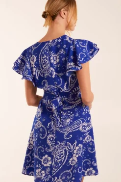 Frill Sleeve Wrap Belted Mini Dress