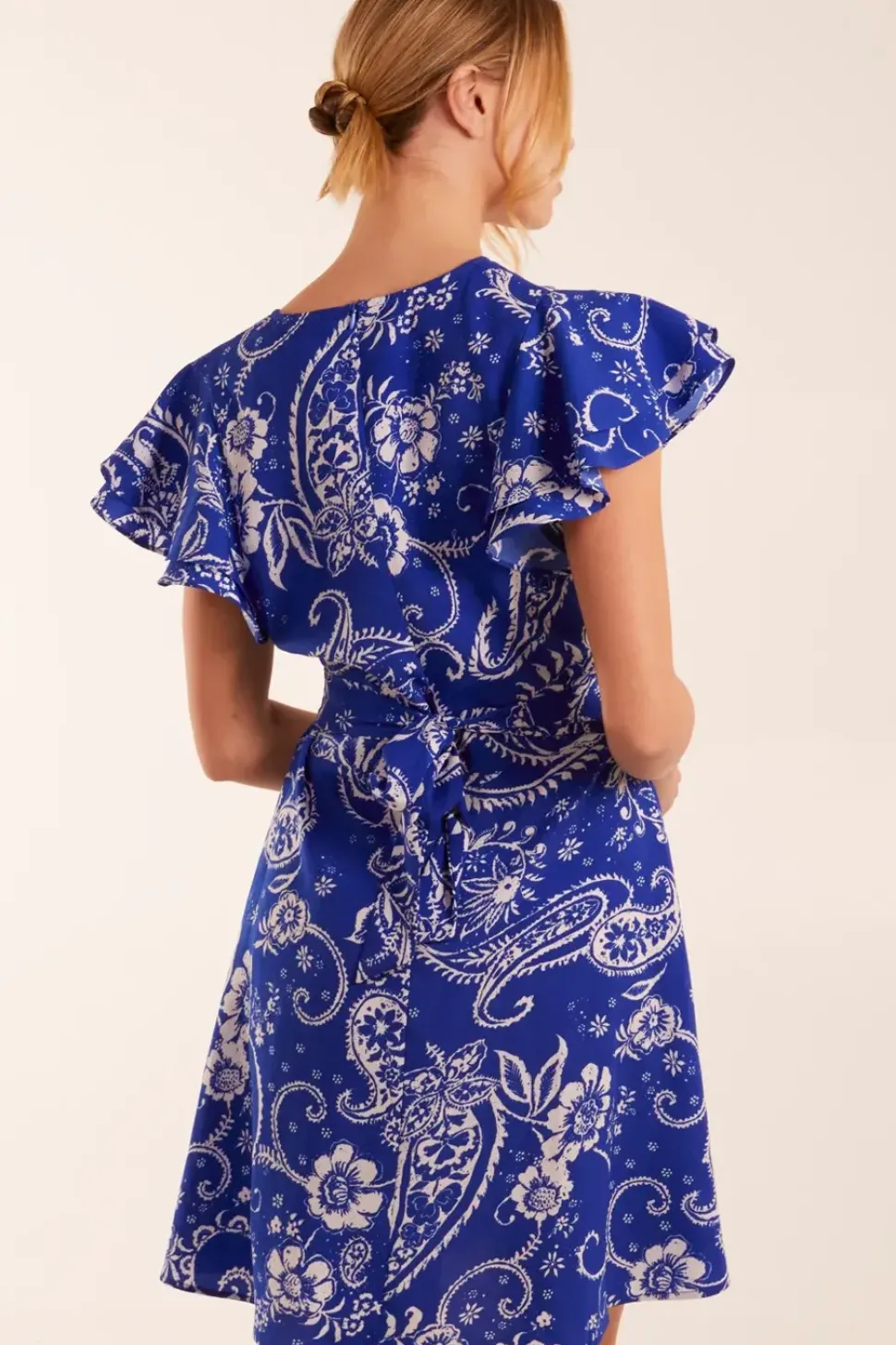 Frill Sleeve Wrap Belted Mini Dress