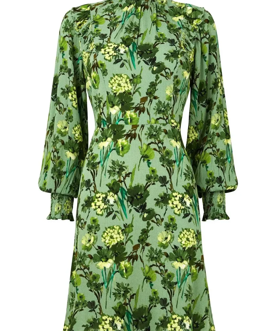 Frilly Floral High Neck Dress