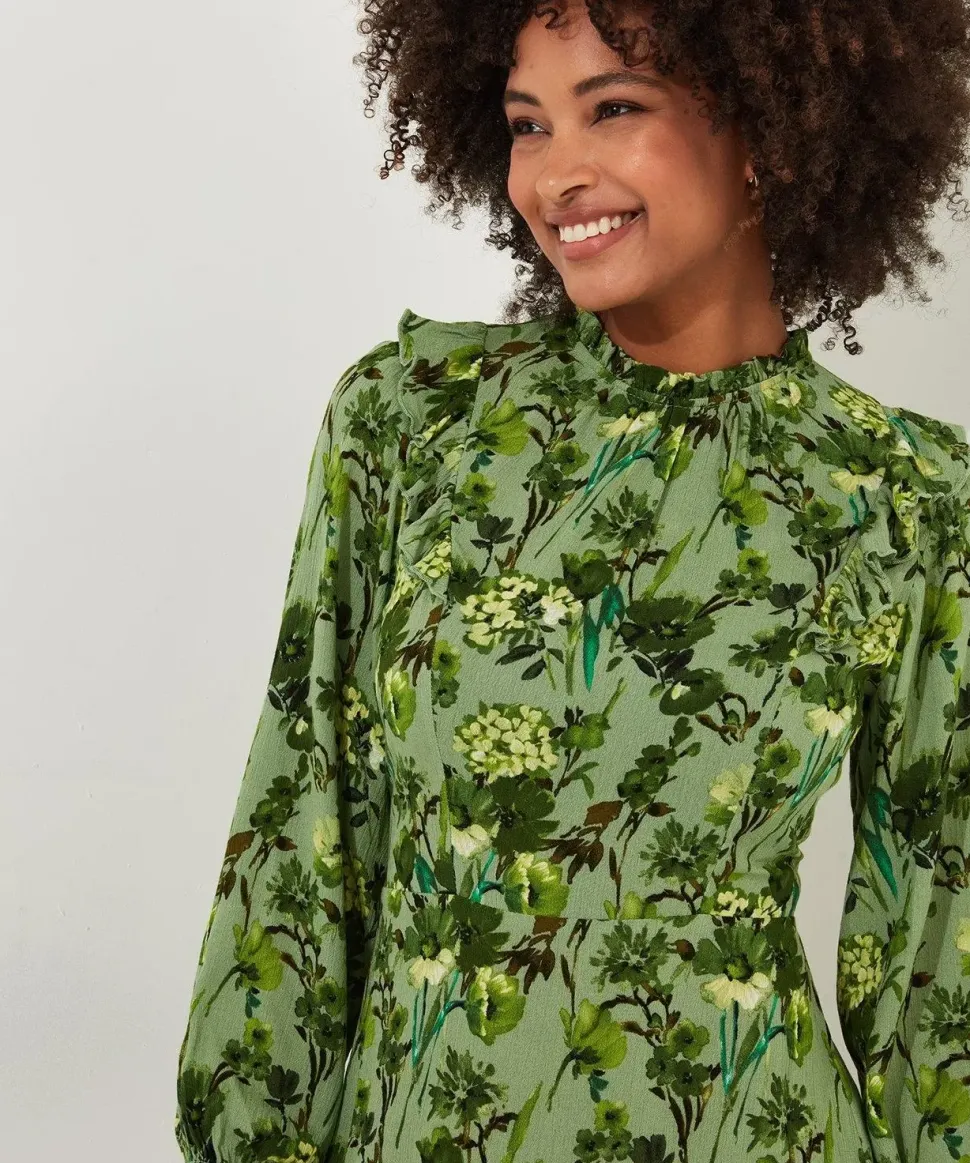 Frilly Floral High Neck Dress