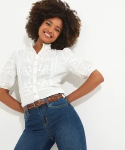 Frilly Neck Embroidered Blouse