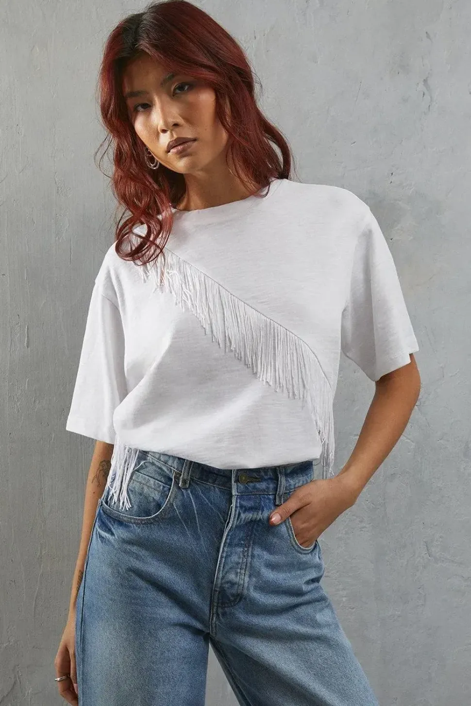 Fringe Asymmetric T-shirt