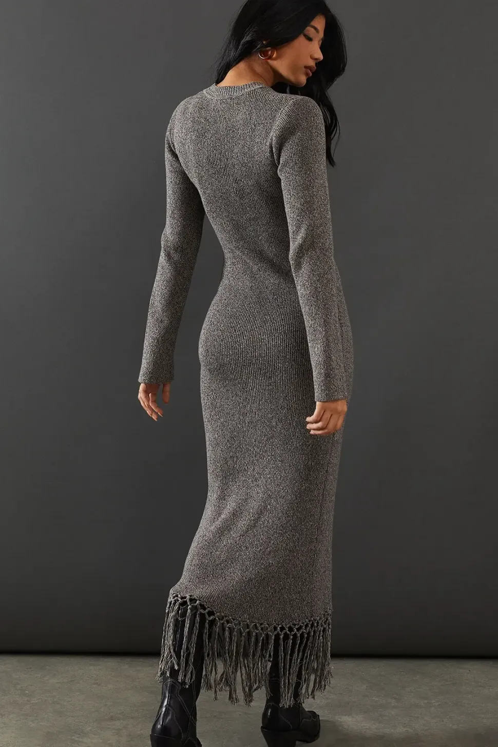 Fringed Hem Knitted Maxi Dress