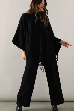 Fringe Hem High Neck Poncho